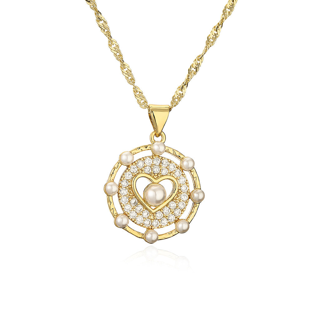 Collana pendente a stella minimalista in rame con zirconi e perle da donna