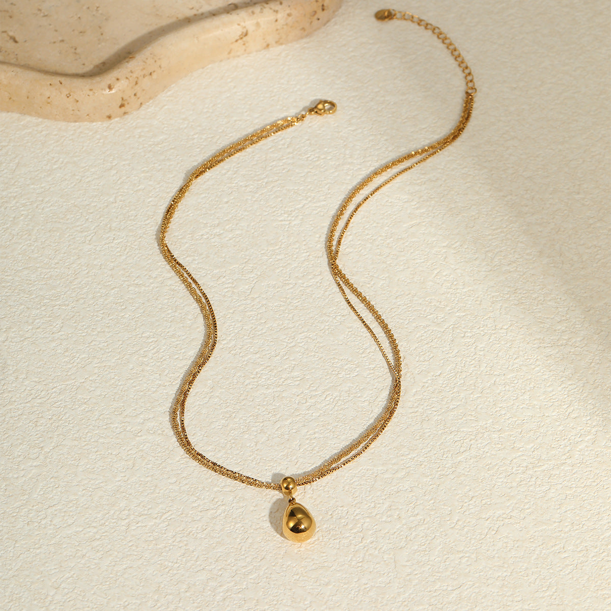 Minimalist Teardrop Pendant Necklace in Stainless Steel with 18K Gold Plating for Women