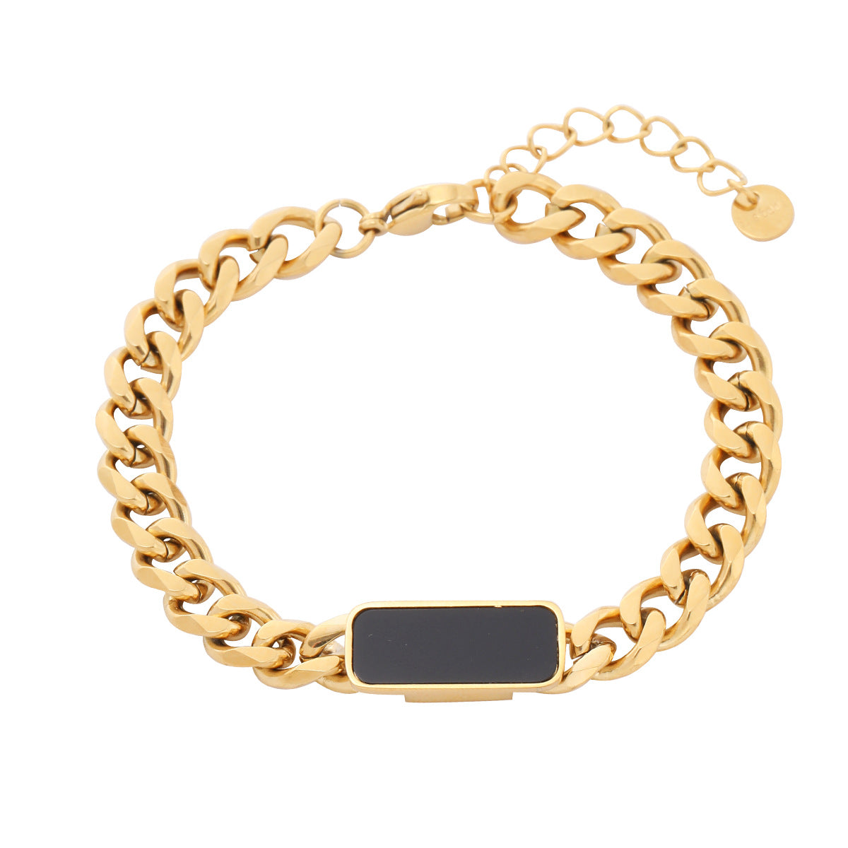 Fashionable Geometric Square Black and White Mother-of-Pearl Titanium Steel Bracelet with 18K Gold Plating for Women