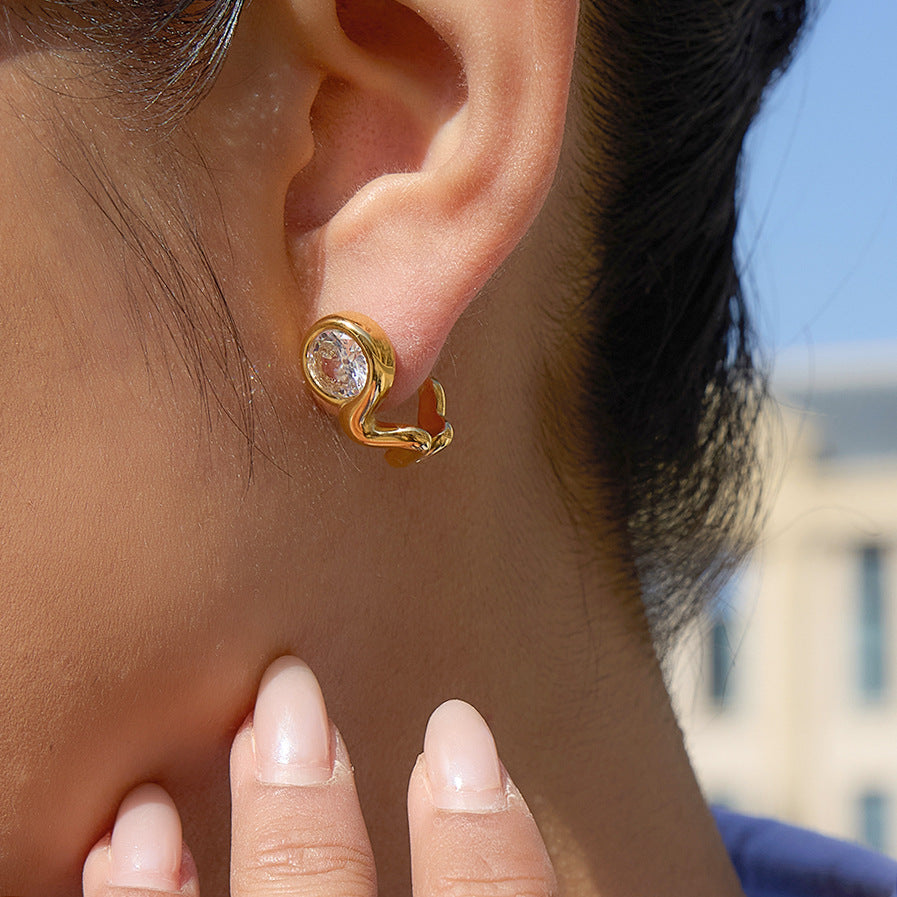 Orecchini a perno geometrici in acciaio inossidabile con strass, finitura placcata, gioielli di lusso minimalisti da donna per l'autunno e l'inverno