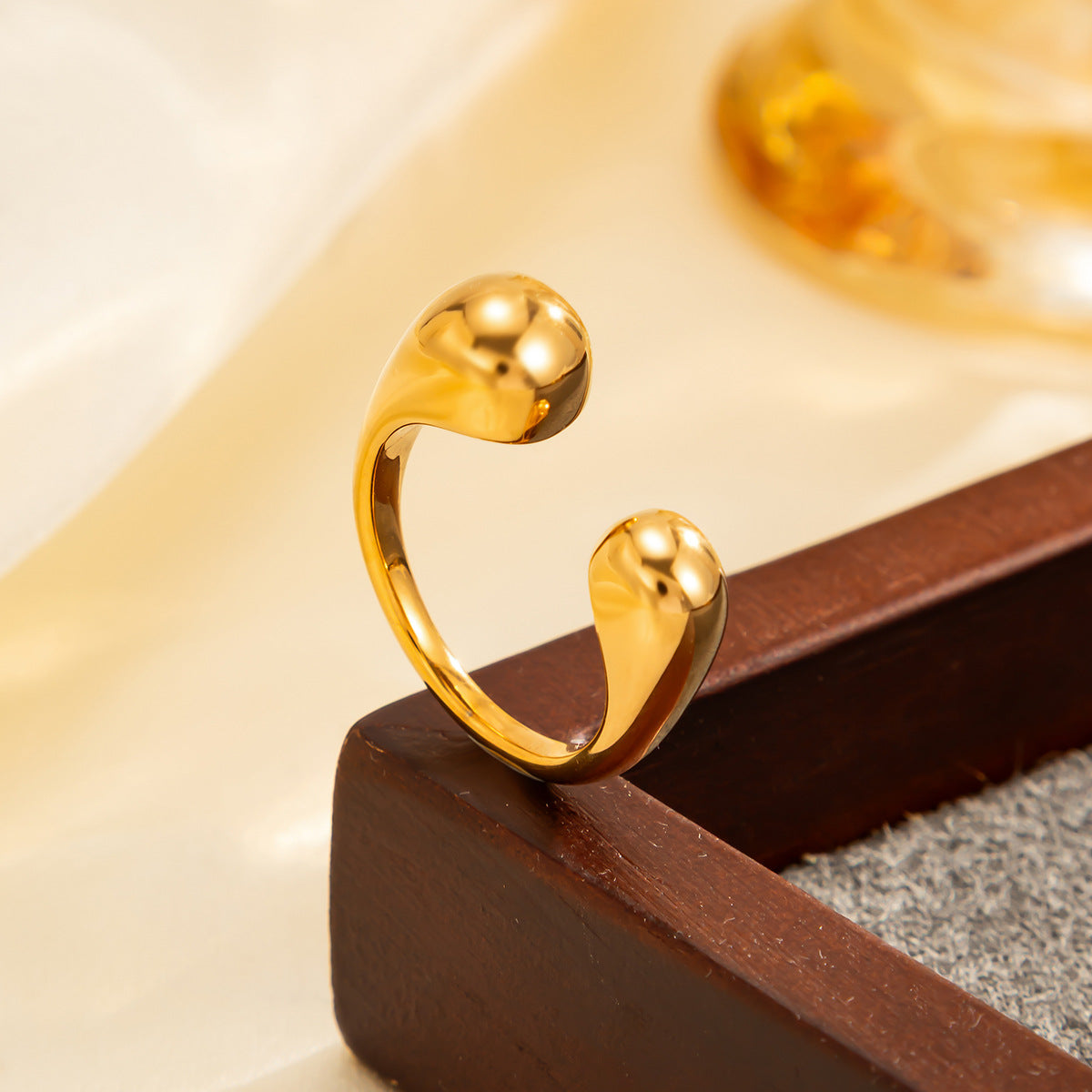 Minimalist Geometric Heart Teardrop Plated Stainless Steel Ring for Women