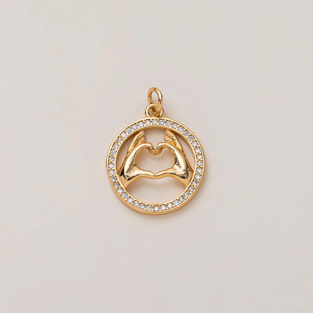 Minimalist Vintage 18K Gold Plated Brass Heart Bow Drip Oil Cubic Zirconia Charm Bar