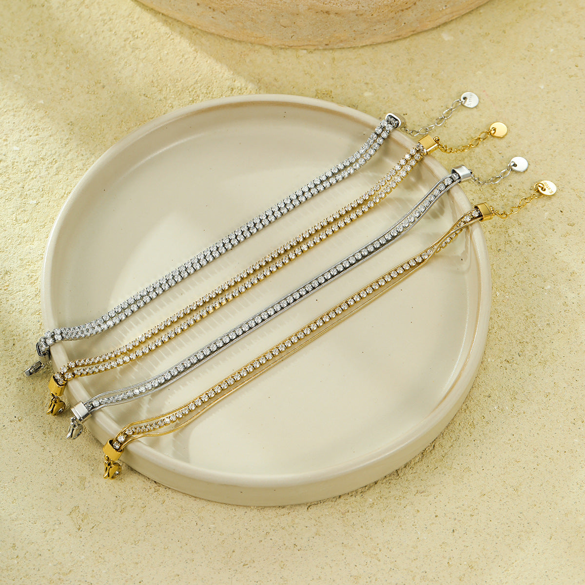 Minimalist Fashion-Forward Stainless Steel Bracelet with Zirconia Inlay and 18K Gold Plating for Women