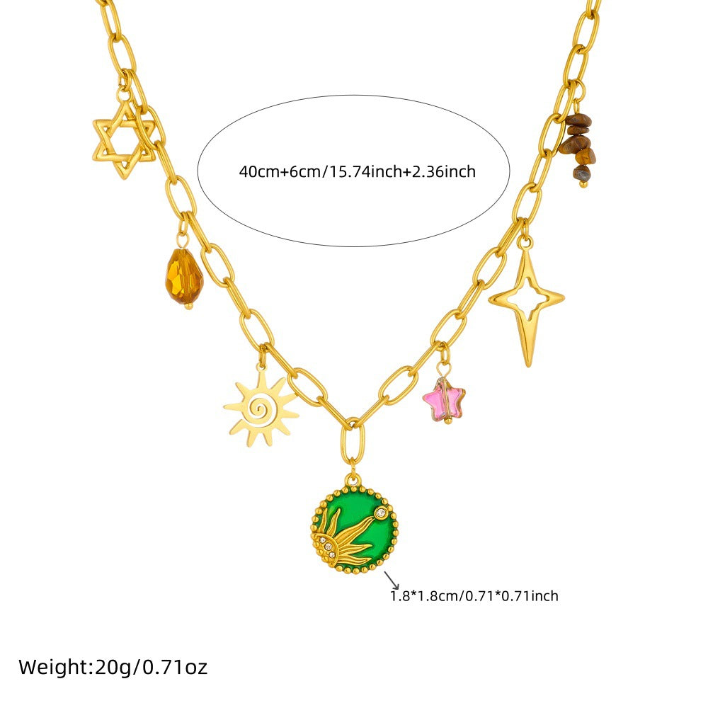 Minimalist Star-Shaped Enamel Stainless Steel Pendant Necklace with Box Chain for Women