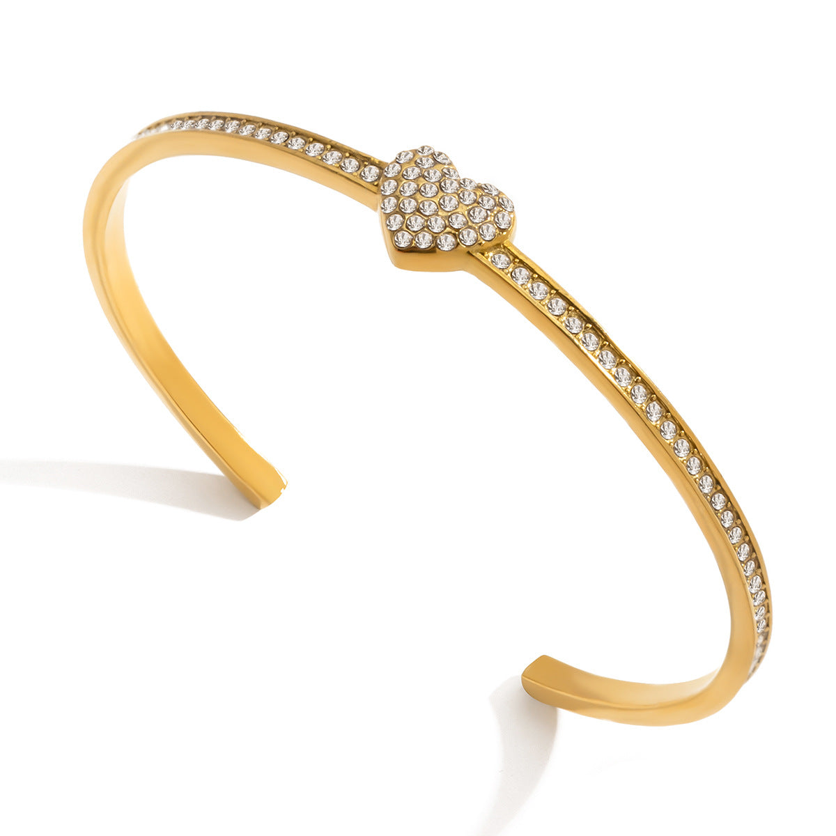 Heart Rhinestone Plated Stainless Steel Cuff Bracelet