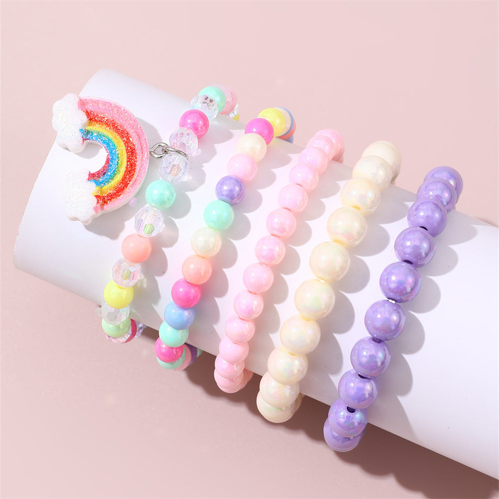 Set di braccialetti con ciondolo arcobaleno in perline acriliche colorate per bambini, braccialetti minimalistici fatti a mano a forma geometrica per bambini