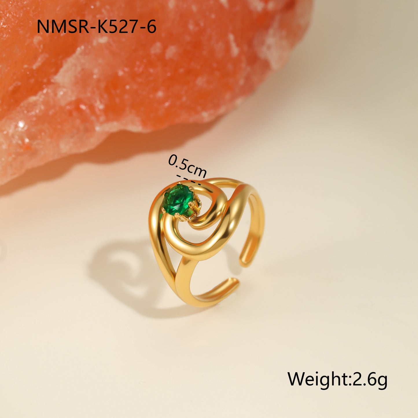 Anillo Minimalista Geométrico de Acero de Titanio con Chapado en Oro de 18K e Incrustaciones de Circones de Colores para Mujer