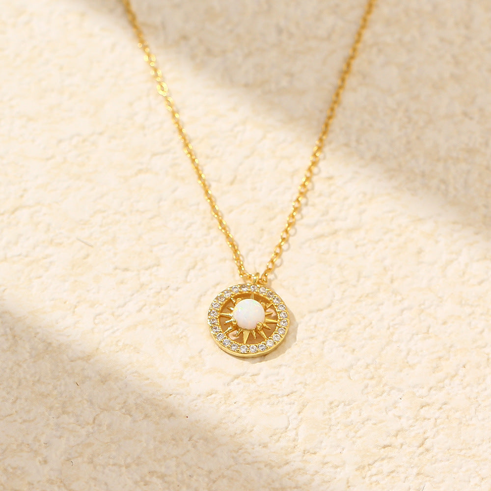 Collana da donna placcata in argento sterling 925 con opale e diamante a forma di stella geometrica