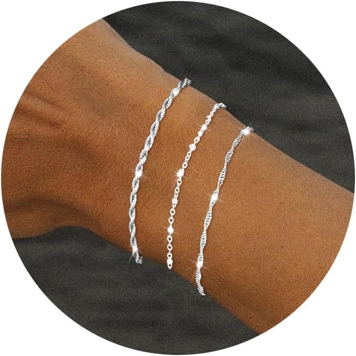 Bohemian Minimalist Geometric Plated Alloy Cuban Link Chain Pearl Bracelet Set for Women