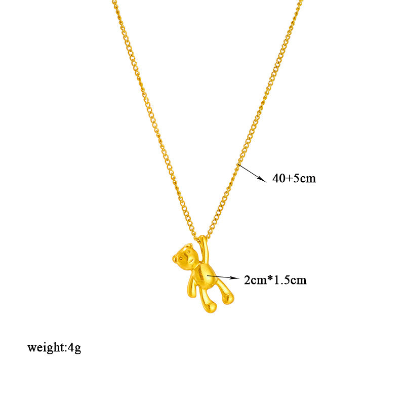 Cute 3D Bear Pendant Necklace in Titanium Steel with Polished Finish for Women