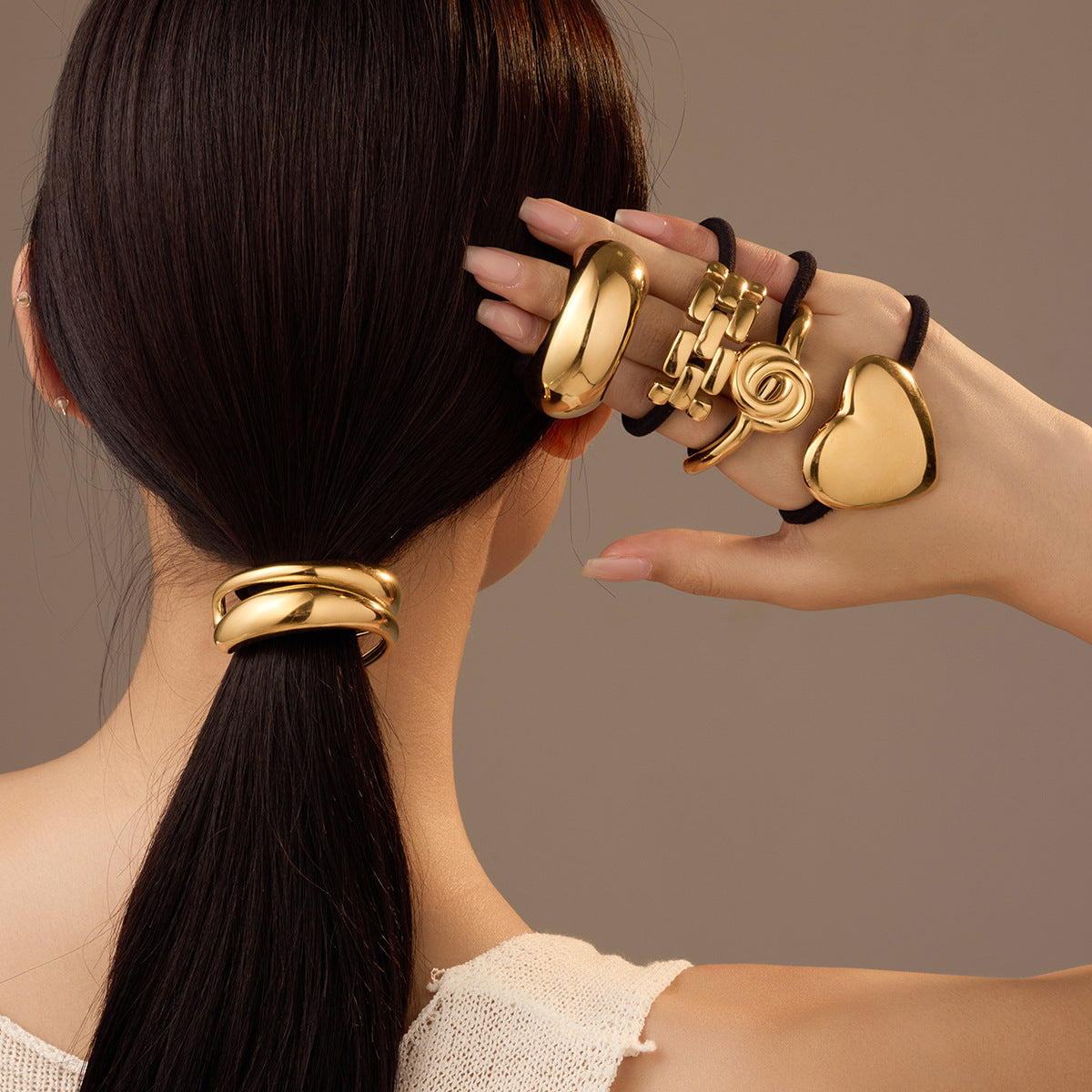 Fashion Geometric Heart 18K Gold Plated Stainless Steel High Elastic Hair Tie