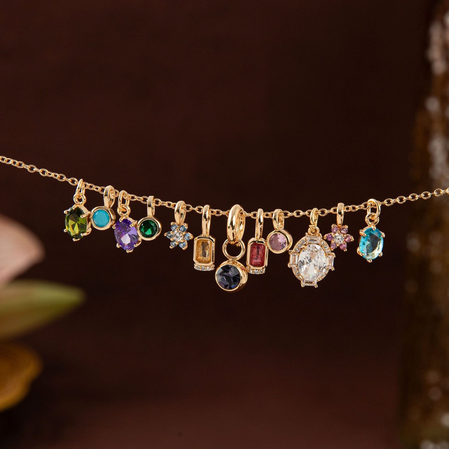 Vintage Geometric Stainless Steel 18K Gold Plated PVD DIY Charm Bar Necklace with 12 Birthstones