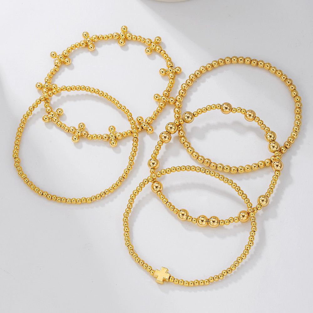 Fashion Round Cross Beaded Stretch Bracelet for Women