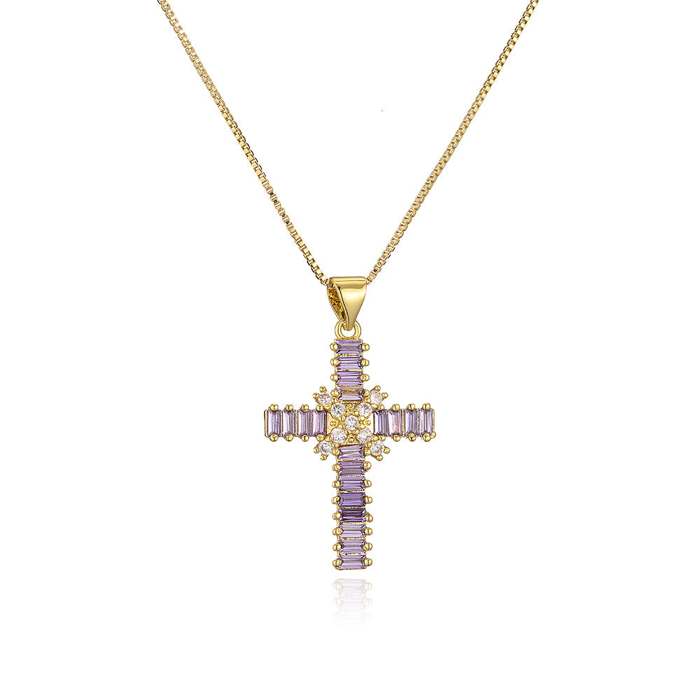 Geometric Pendant Necklace for Women in Copper with Real Gold Plating and Zircon Inlay, Hip-Hop Style