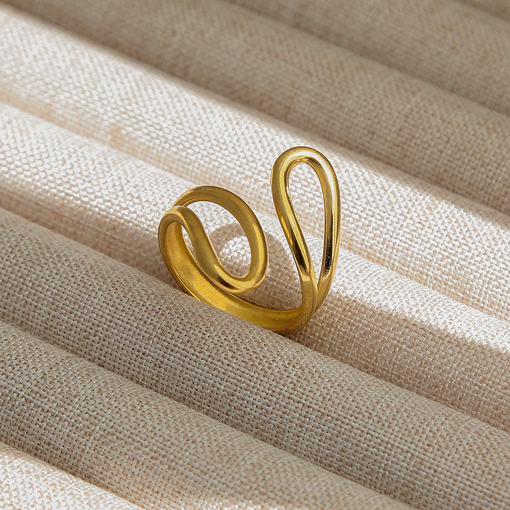 Anello Aperto Regolabile da Donna in Acciaio Inossidabile Stile INS Vintage, Geometrico e a Cuore, con Intarsio in Pietra Naturale, Elegante e Minimalista