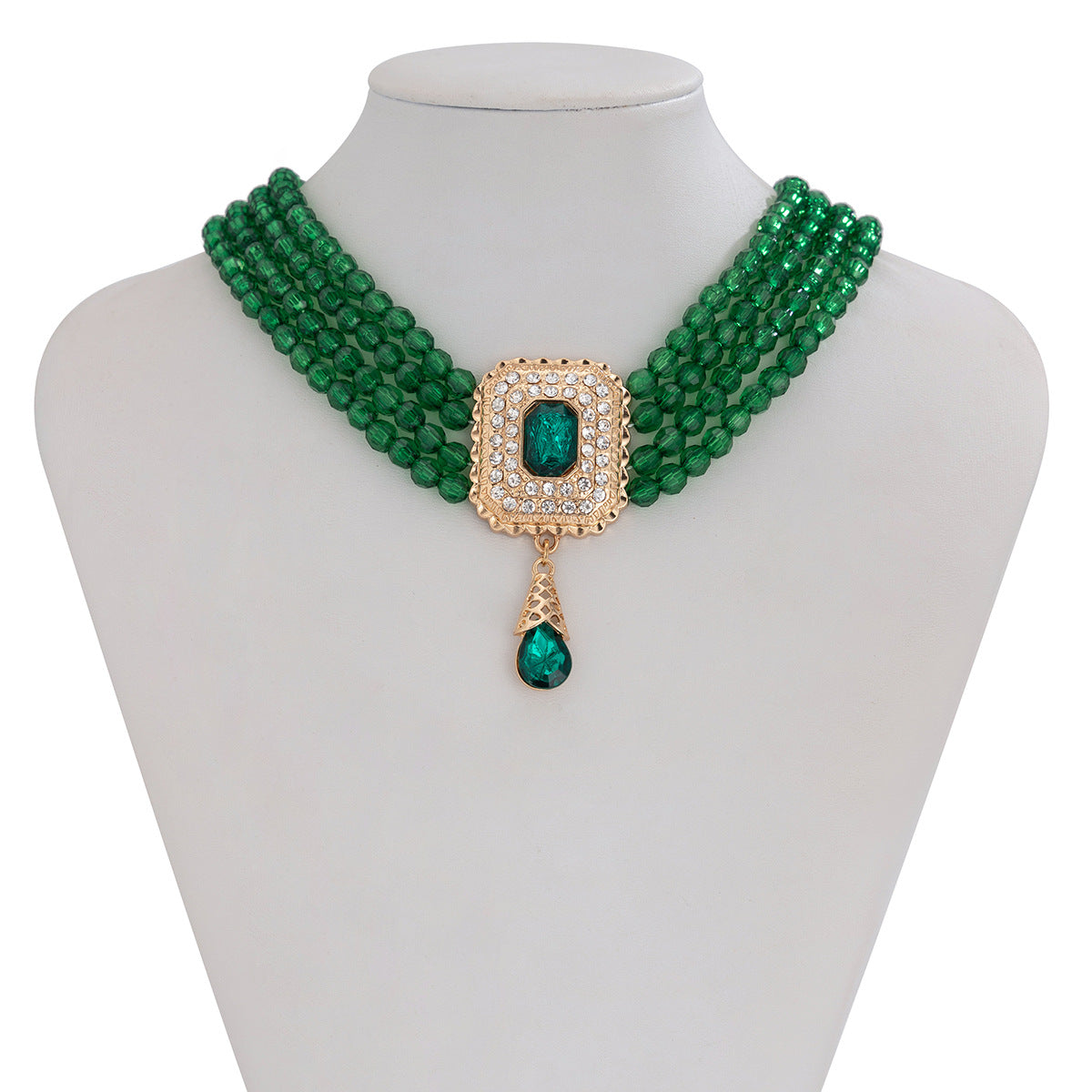 Collar tipo gargantilla de cristal estilo francés vintage con dijes geométricos cuadrados y de lágrima en cadena de perlas para mujer