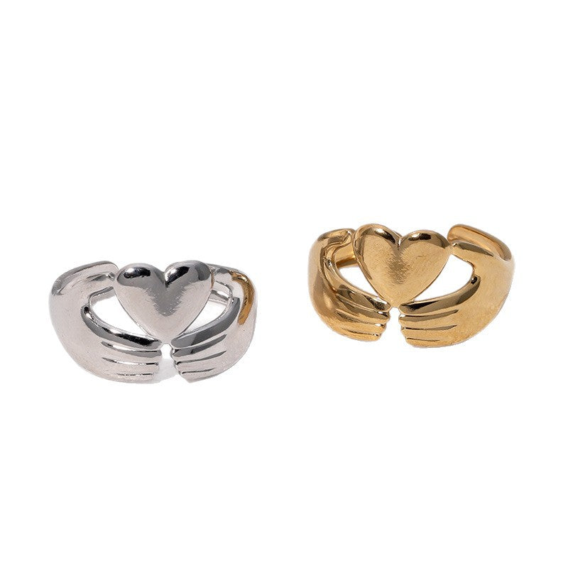 Minimalist 18K Gold Plated Stainless Steel Heart Open Ring for Women