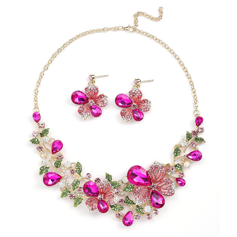 Vintage Floral Alloy Necklace and Earrings Set with Plated Finish and O-Chain for Women
