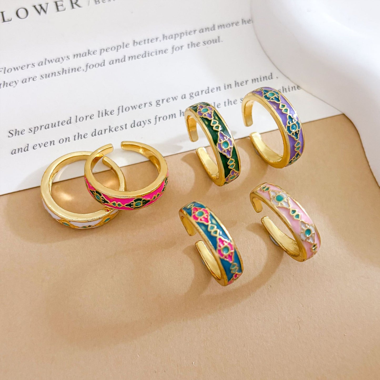 Vintage Sweet Geometric Polka Dot Gold Plated Brass Adjustable Ring for Women