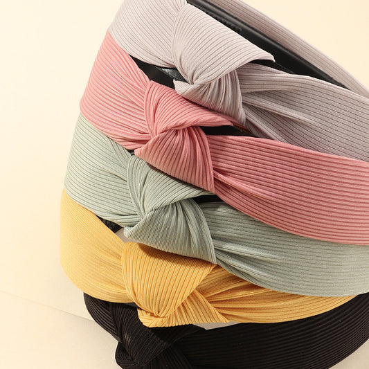 Natural Style Solid Color Hairband Set for Kids Handmade Fabric Headband Bundle with Striped Pattern