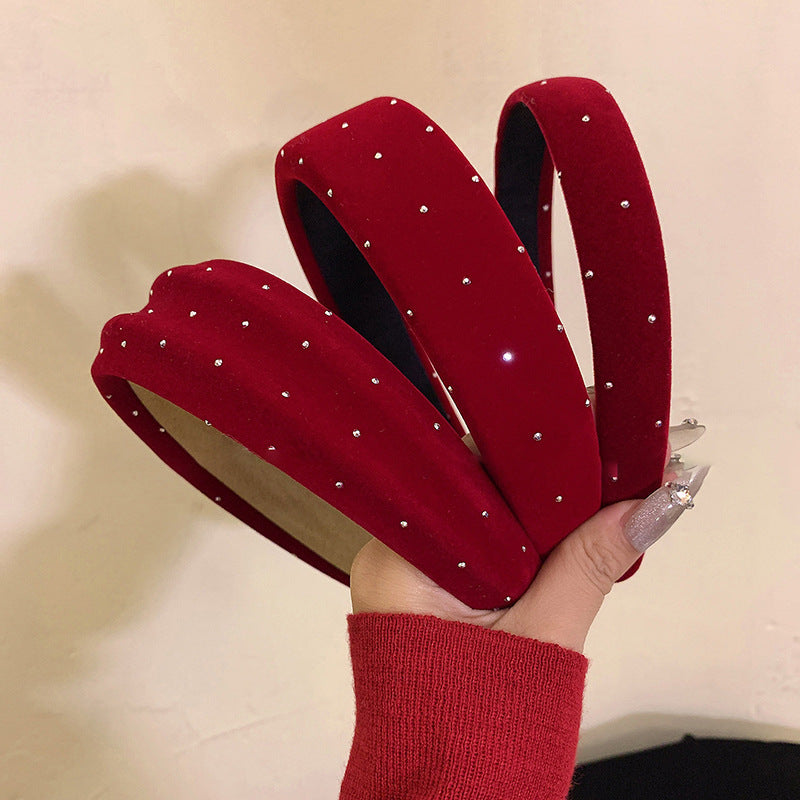 Vintage Elegant Velvet Hairband with Rhinestone Accents for Women, Oval Geometric Design, Lightweight Luxury Hair Accessory