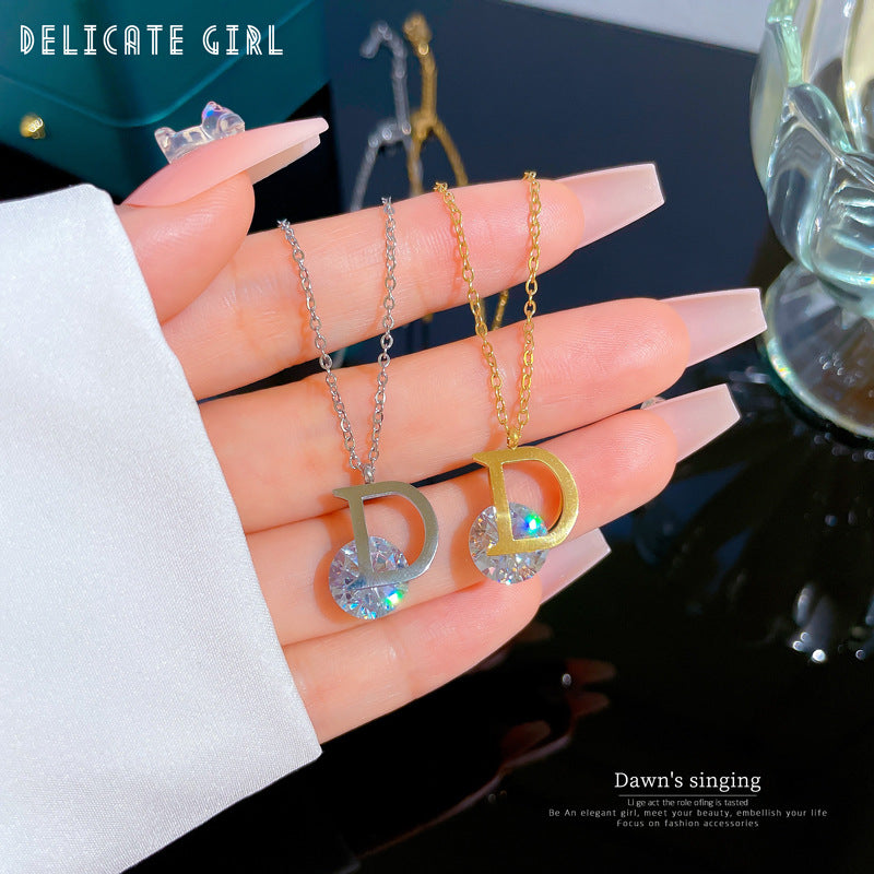 Minimalist Geometric D-Shaped Titanium Steel Necklace with Gold Plating for Women