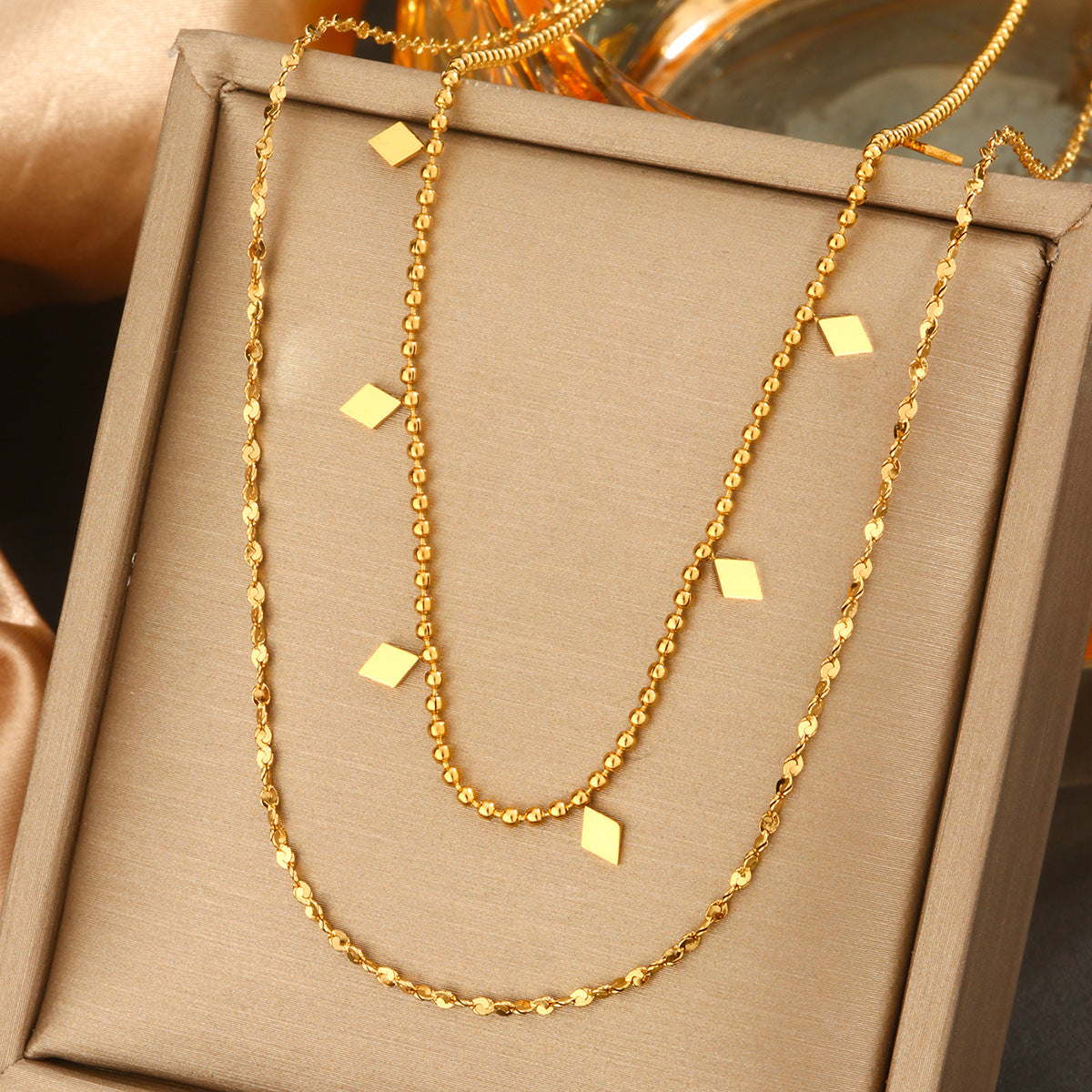 Elegant Titanium Steel Plated Multi-Layer Necklace with Heart Star Floral Geometric and Letter Pendants for Women