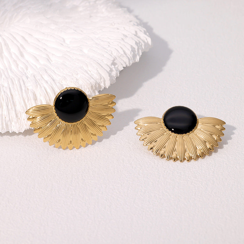 Geometric Fan-Shaped Earrings in Stainless Steel with Gold Plating for Women Minimalist Elegant French Vintage Style