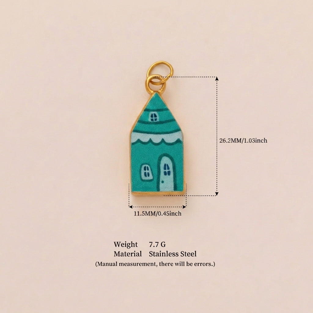 Sweet Printed House Shape Stainless Steel 18K Gold Plated PVD DIY Charm Bar