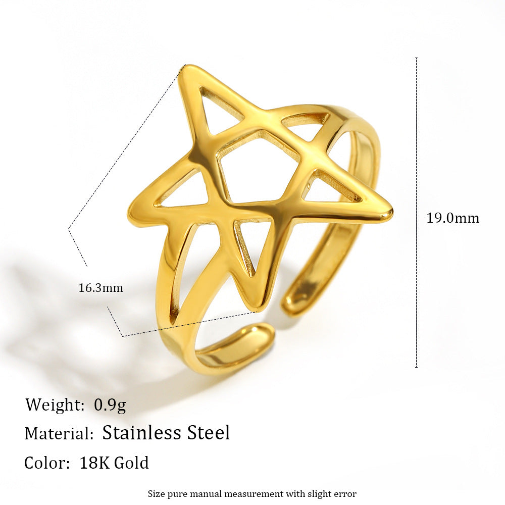 Anello Creativo a Stella in Acciaio Inossidabile Placcato Oro 18K da Donna, Design Casual e alla Moda