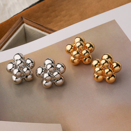 Pendientes de Cobre Geométricos Florales Minimalistas con Baño de Oro para Mujer