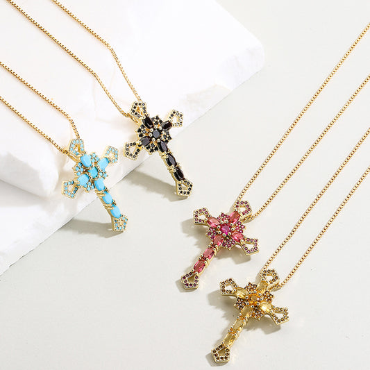 Collar Colgante Geométrico Minimalista para Mujer con Base de Cobre y Chapado en Oro de 18K con Incrustaciones de Circones