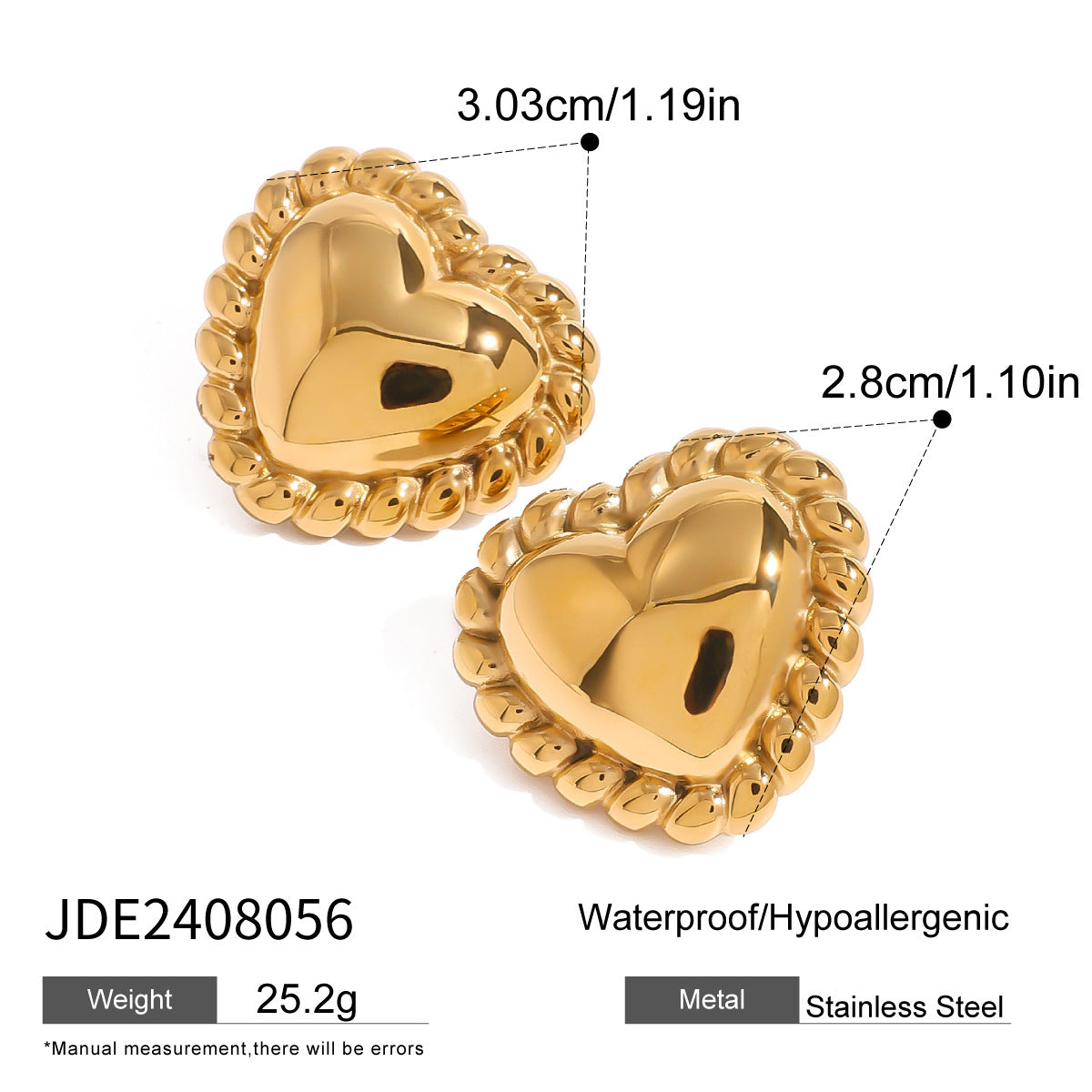 Pendientes de acero inoxidable minimalistas con forma de corazón y acabado chapado para mujer