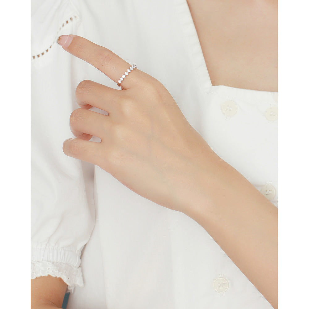 Minimalist 925 Sterling Silver Geometric Round Diamond Plated Ring for Women