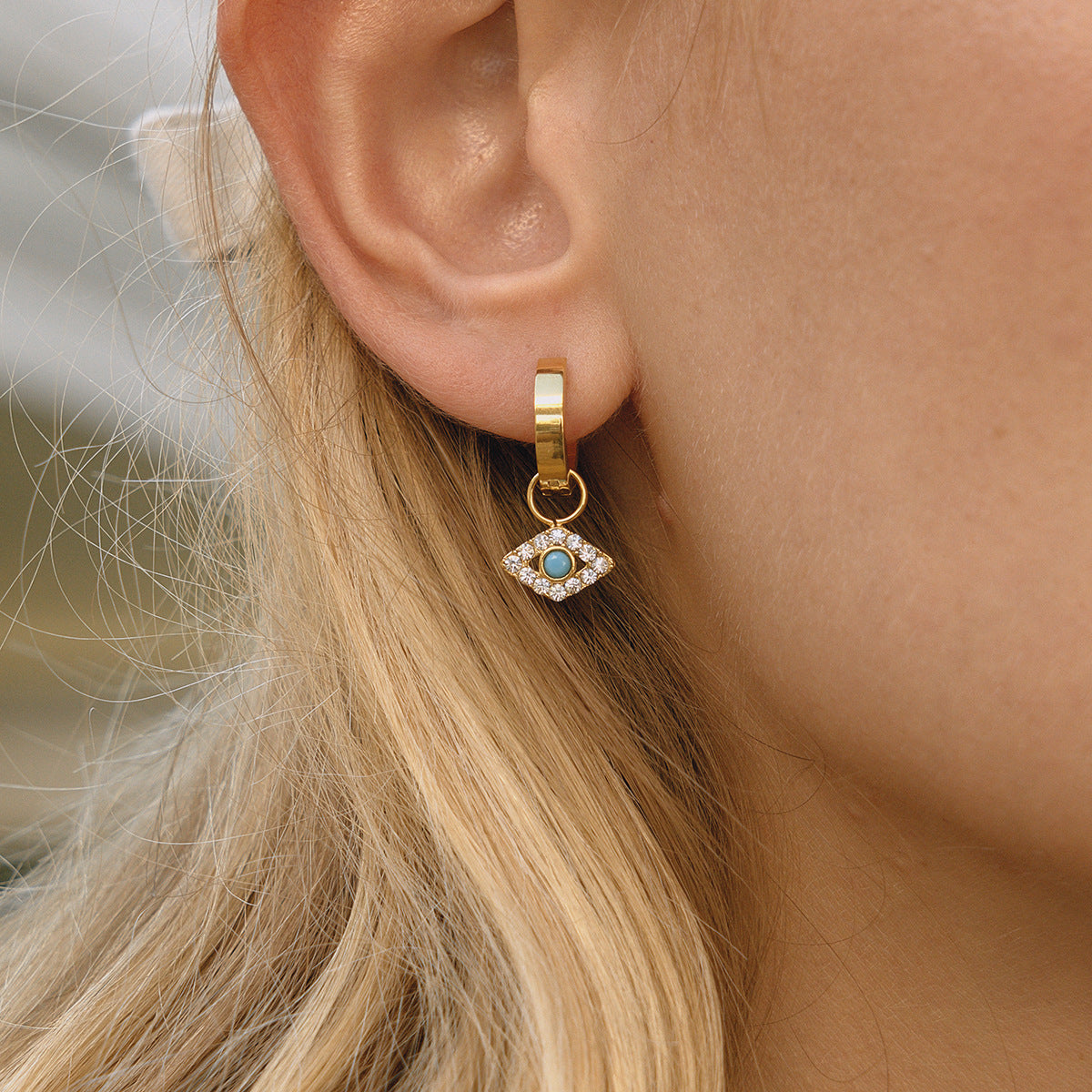 Orecchini a perno di lusso minimalisti geometrici con Occhio di Allah, placcati in oro 18 carati, in acciaio inossidabile, gioielli alla moda da donna