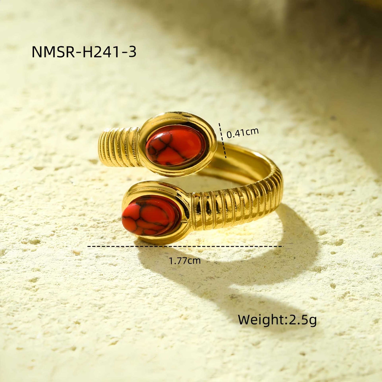 Anillo ovalado minimalista de acero de titanio con incrustaciones de piedra natural y acabado chapado para mujer