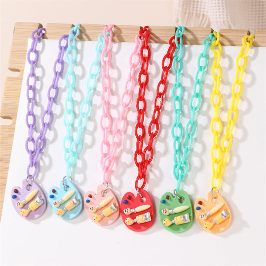 Minimalist Bowknot Acrylic Pendant Necklace for Girls with Enamel Finish and Beaded Chain