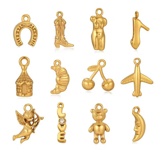 Vintage 18K Gold Plated Stainless Steel Fruit Pendant Charm Bar for Women