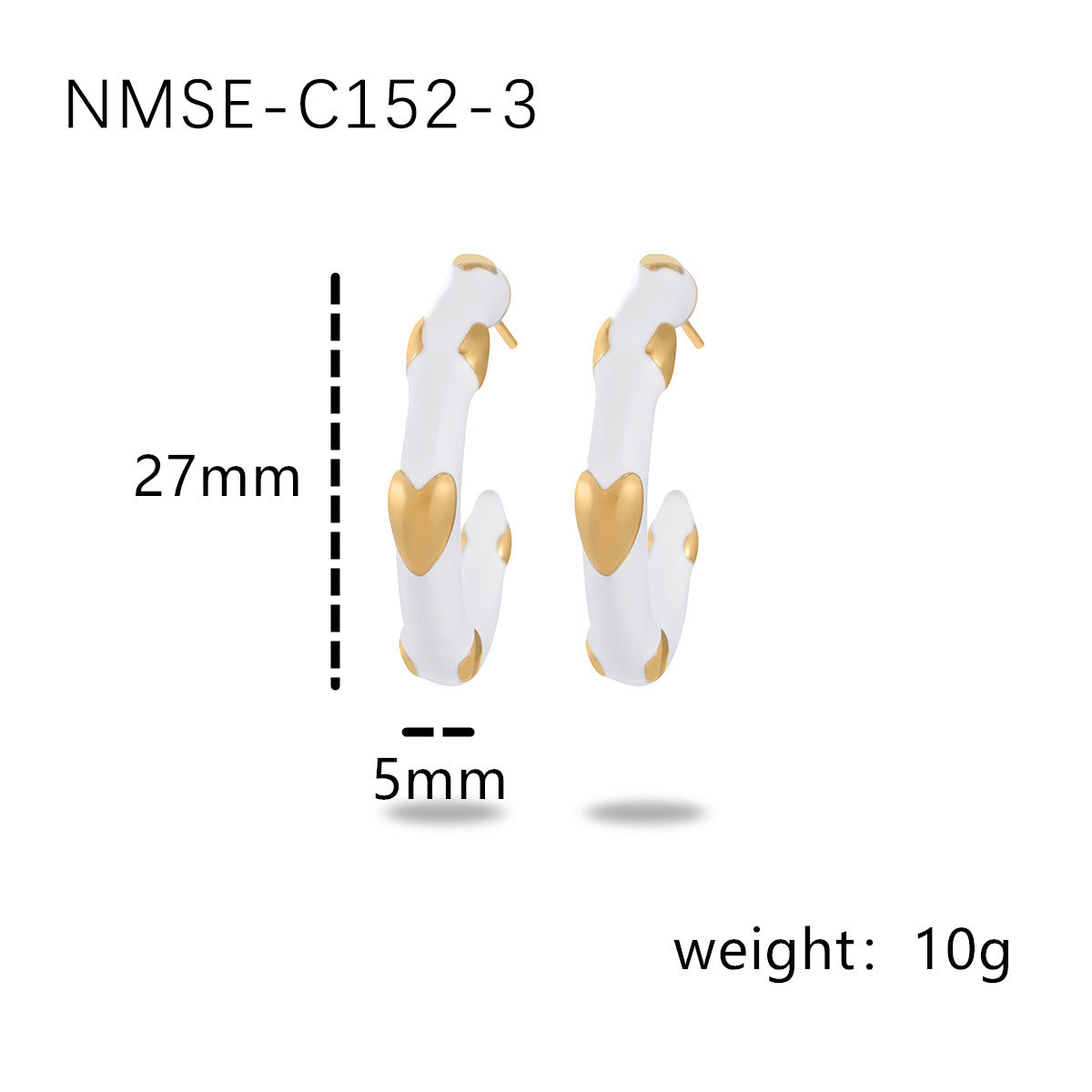 Pendientes Minimalistas de Lujo con Corazón Esmaltado en Forma de C de Acero Inoxidable para Mujer