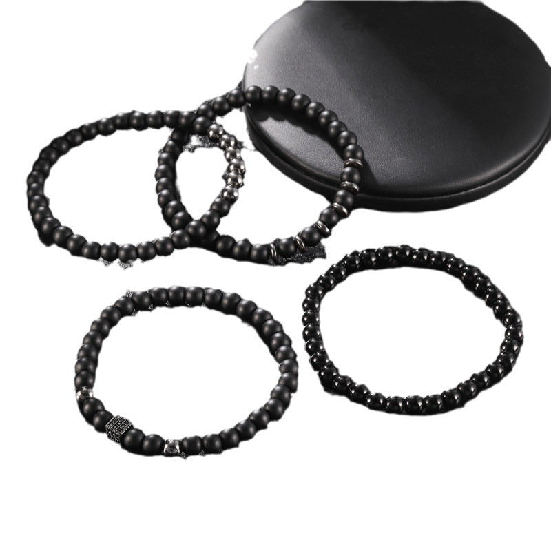 Minimalist Geometric Round Matte Brass Bracelet Set with Cubic Zirconia