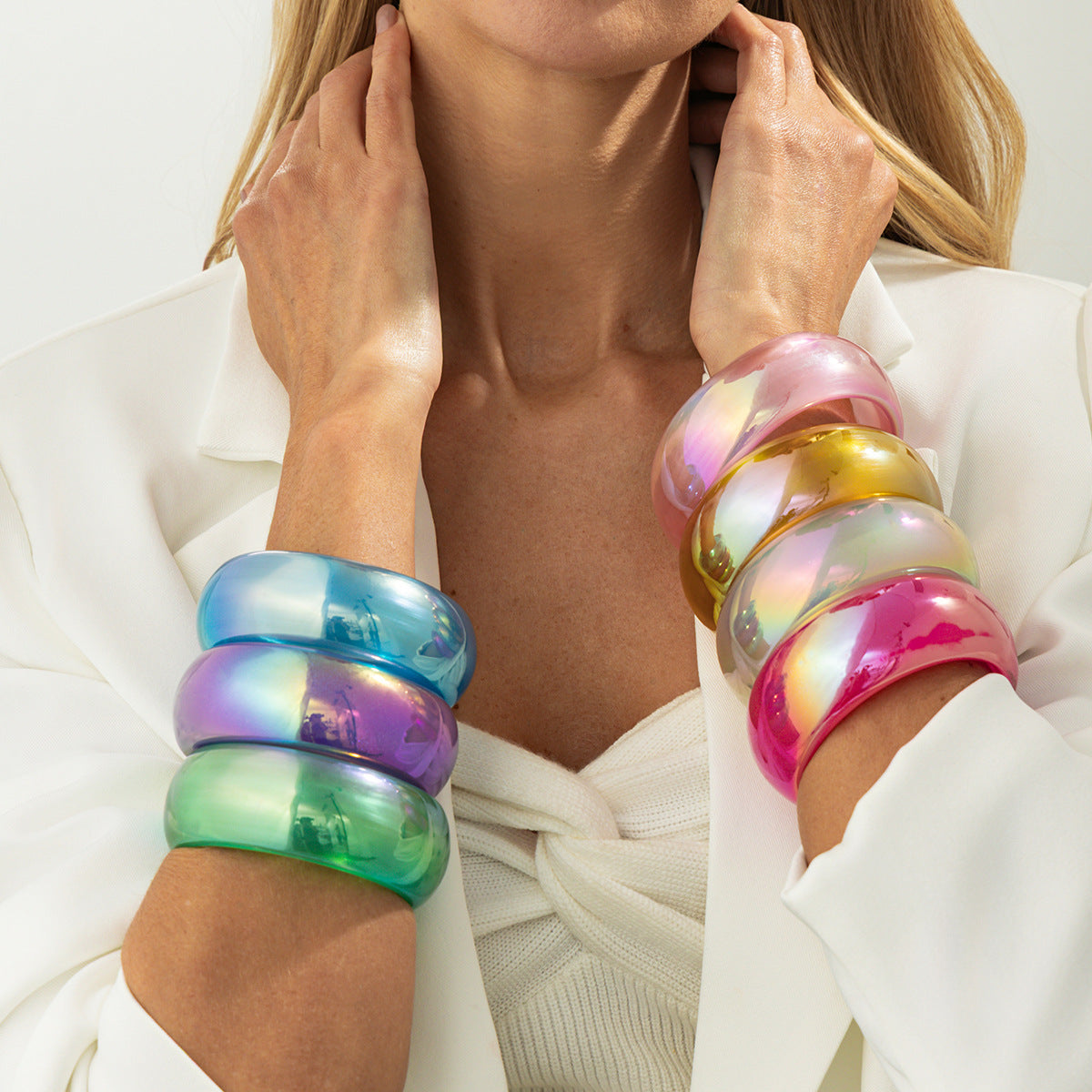 Minimalist Geometric Round Resin Bangle Bracelet