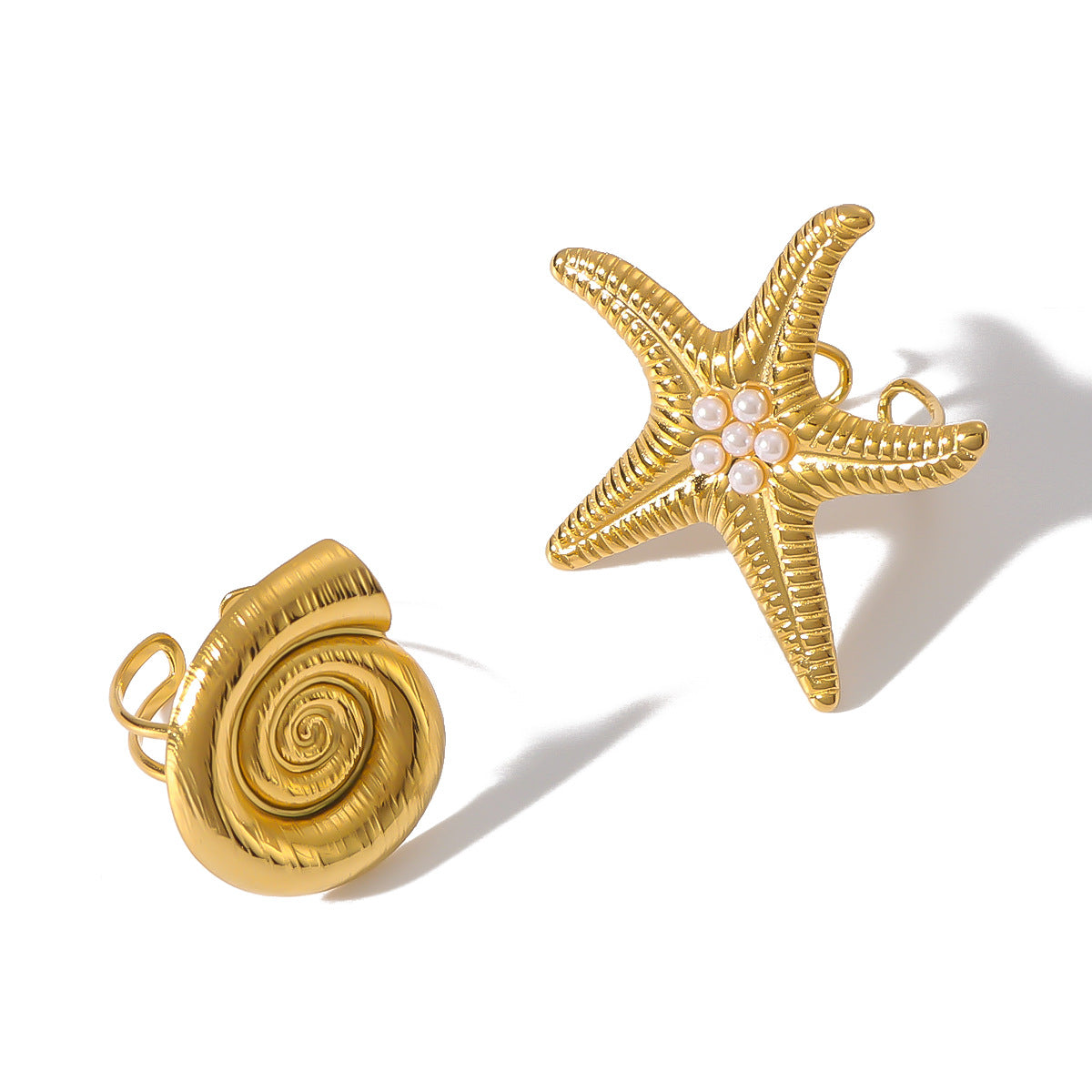 Anello in acciaio inossidabile placcato sottovuoto 18K a forma di abalone e stella marina, stile INS, oversize, da donna e da uomo