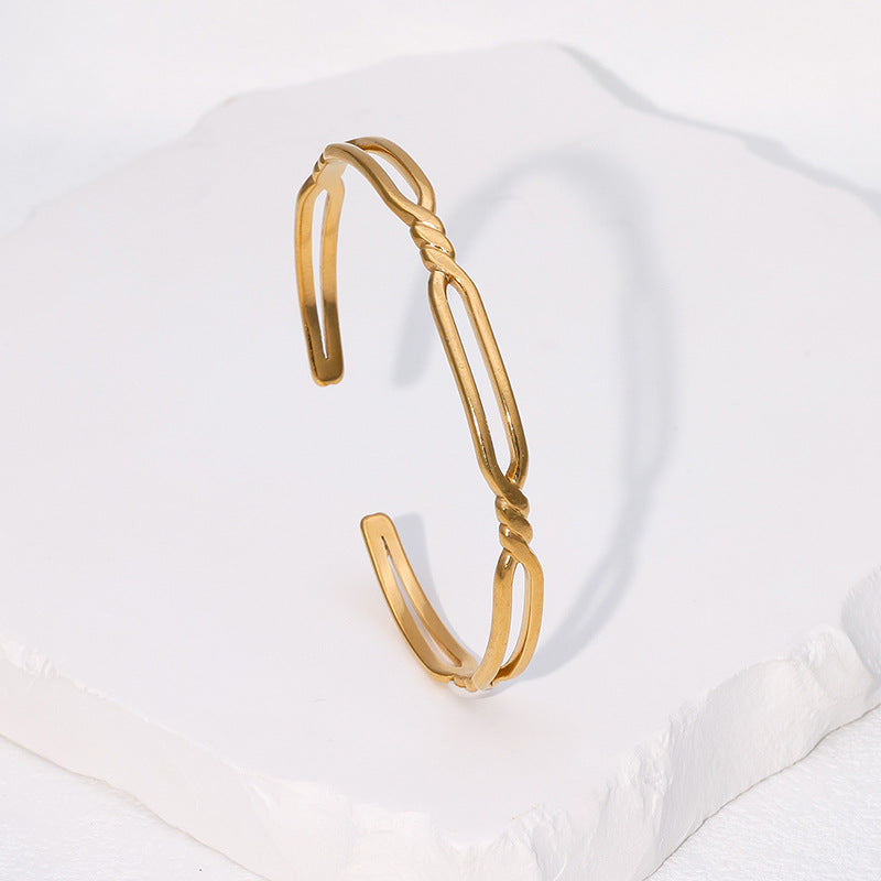 Bracciale Minimalista da Donna in Acciaio al Titanio Placcato Oro, Design a Doppio Anello, Gioielli Ipoallergenici in Acciaio Inossidabile