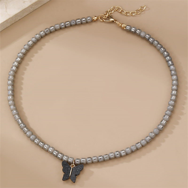 Juego de collar con colgante de lazo de mariposa minimalista para niñas, cadena de cuentas redondas de aleación, regalo de joyería para niños