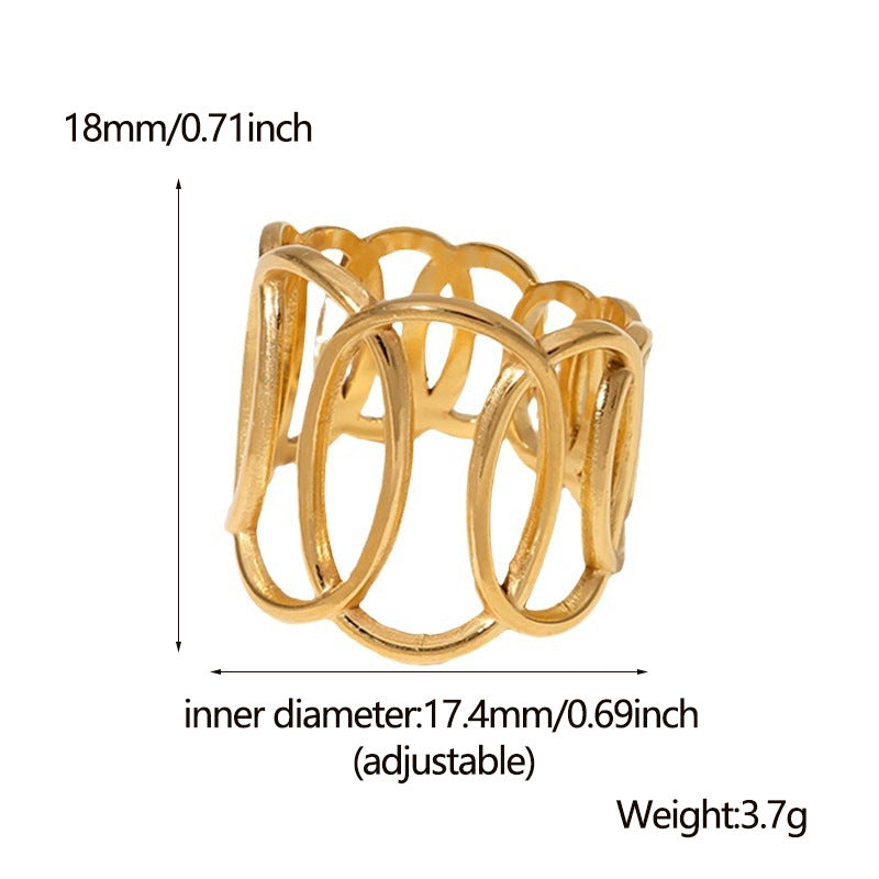 Anello a Fascia Minimalista Geometrico in Acciaio al Titanio Aperto da Donna con Finitura Placcata