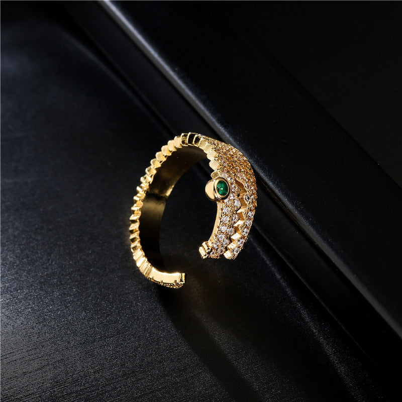 18K Gold Plated Geometric Brass Ring with Micro-Inlaid Cubic Zirconia for Women