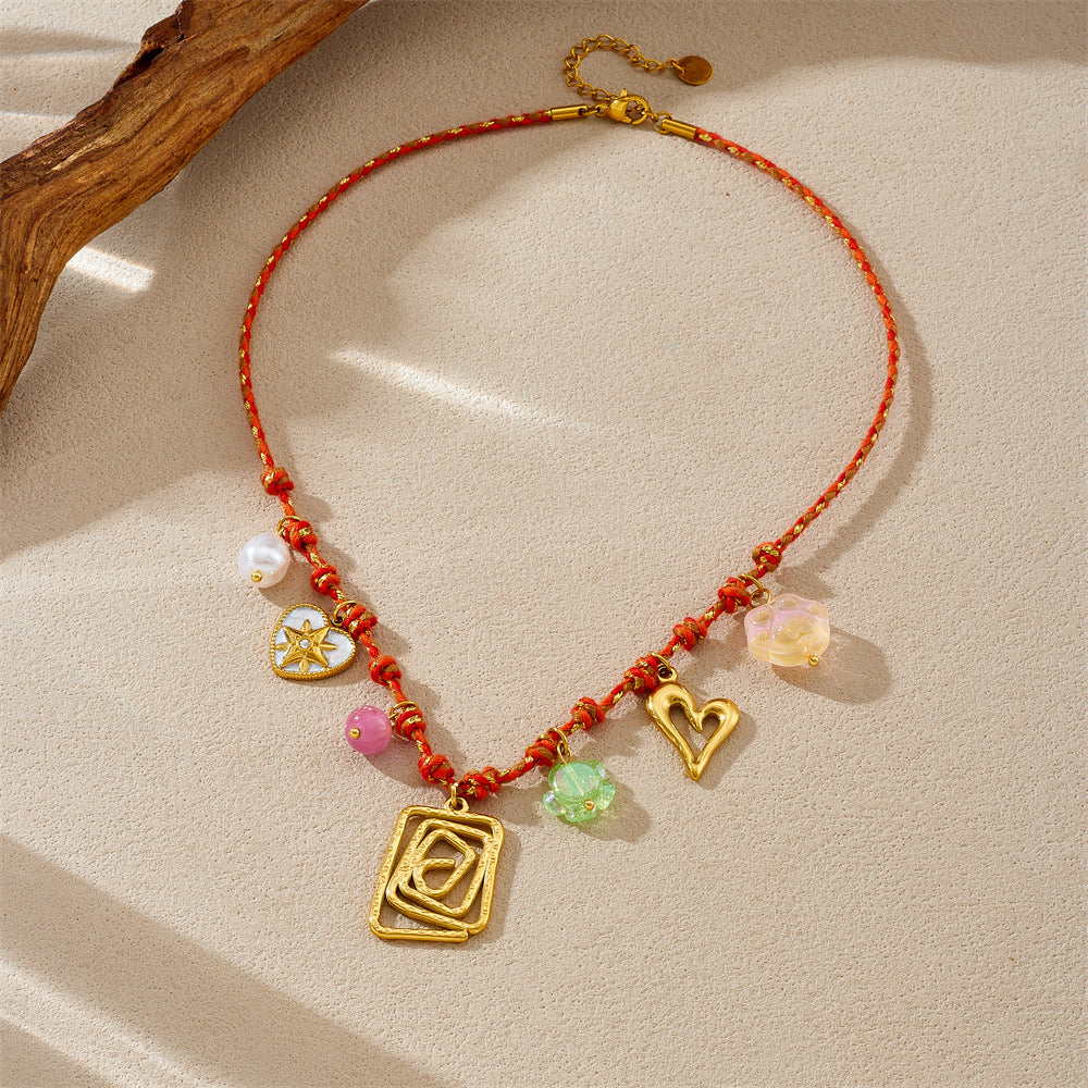 Square Heart Floral Plated Stainless Steel Pendant Charm Bar for DIY Necklace Women
