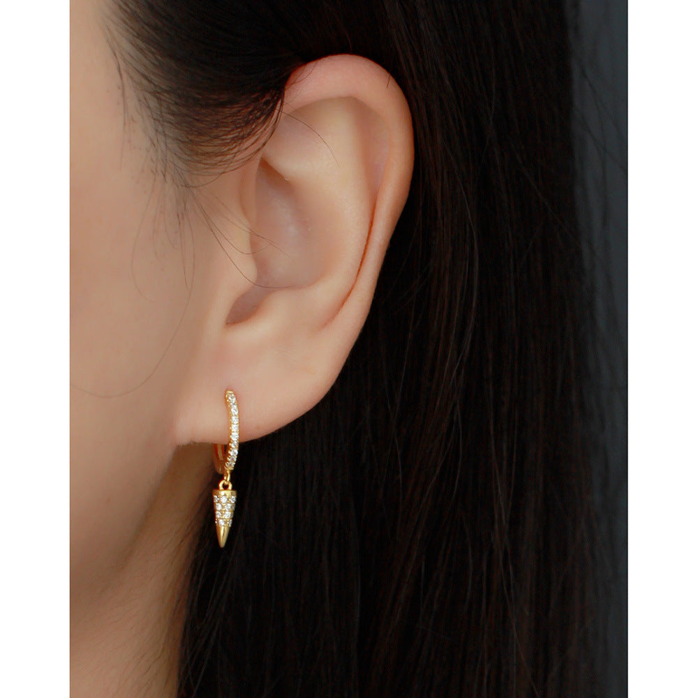 Minimalist Elegant 925 Sterling Silver Geometric Teardrop Rhinestone Hoop Earrings