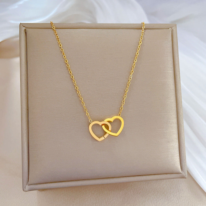 Collar con colgante de corazón geométrico minimalista de acero de titanio, elegante para la oficina