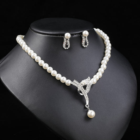 Conjunto de collar y pendientes de perlas con diseño floral estilo OL a la moda para mujer, chapado en aleación con motivos de trigo y hojas.